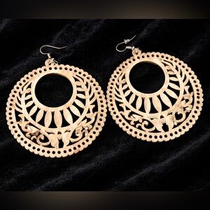 Wooden Filigree Hoop Earrings